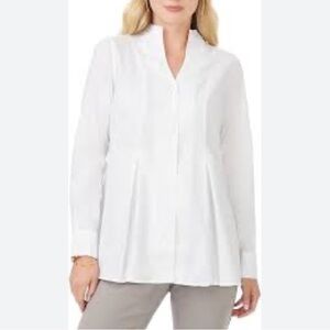 Ming Wang White Long-Sleeve Pleat-Front Blouse